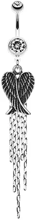 Fallen Angel Wings Gem Cubic Zirconia Navel Dangle Belly Button Ring