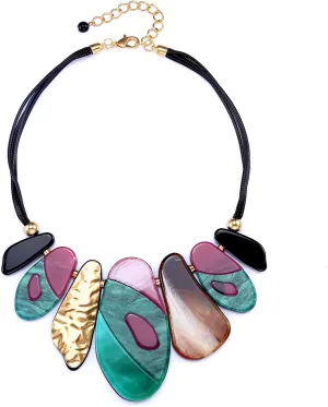 FAMARINE Vintage Tribe Chunky Collar Necklace, Geometry Acrylic Pendant Bib Statment Necklace Multicolor Costume Jewelry for Women