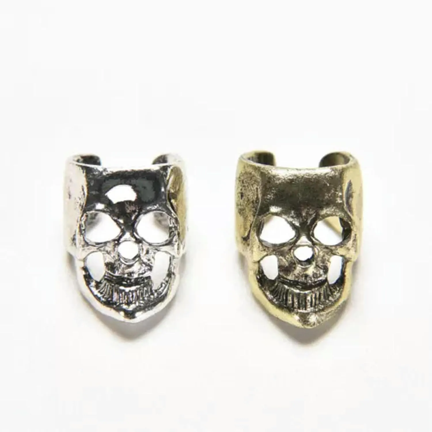 Fashion Gothic Punk Skull Ear Cuff Wrap Clip on Earring No PiercinY_yi-2 PCS/Silver