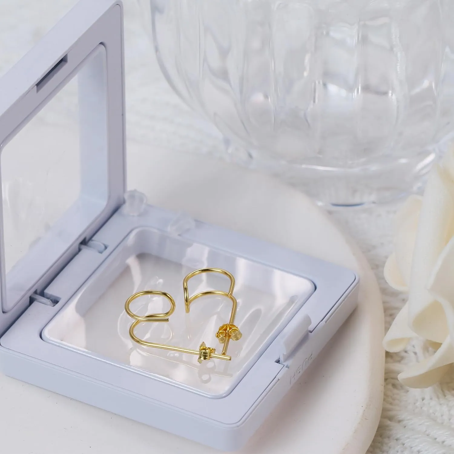 Faux Double Piercing Earrings 14k Gold Plated Sterling Silver Small Thin Huggie Hoop Earrings for Women, 8mm Dainty Mini Hypoallergenic Half Hoop Earrings as Everyday Jewelry Gifts