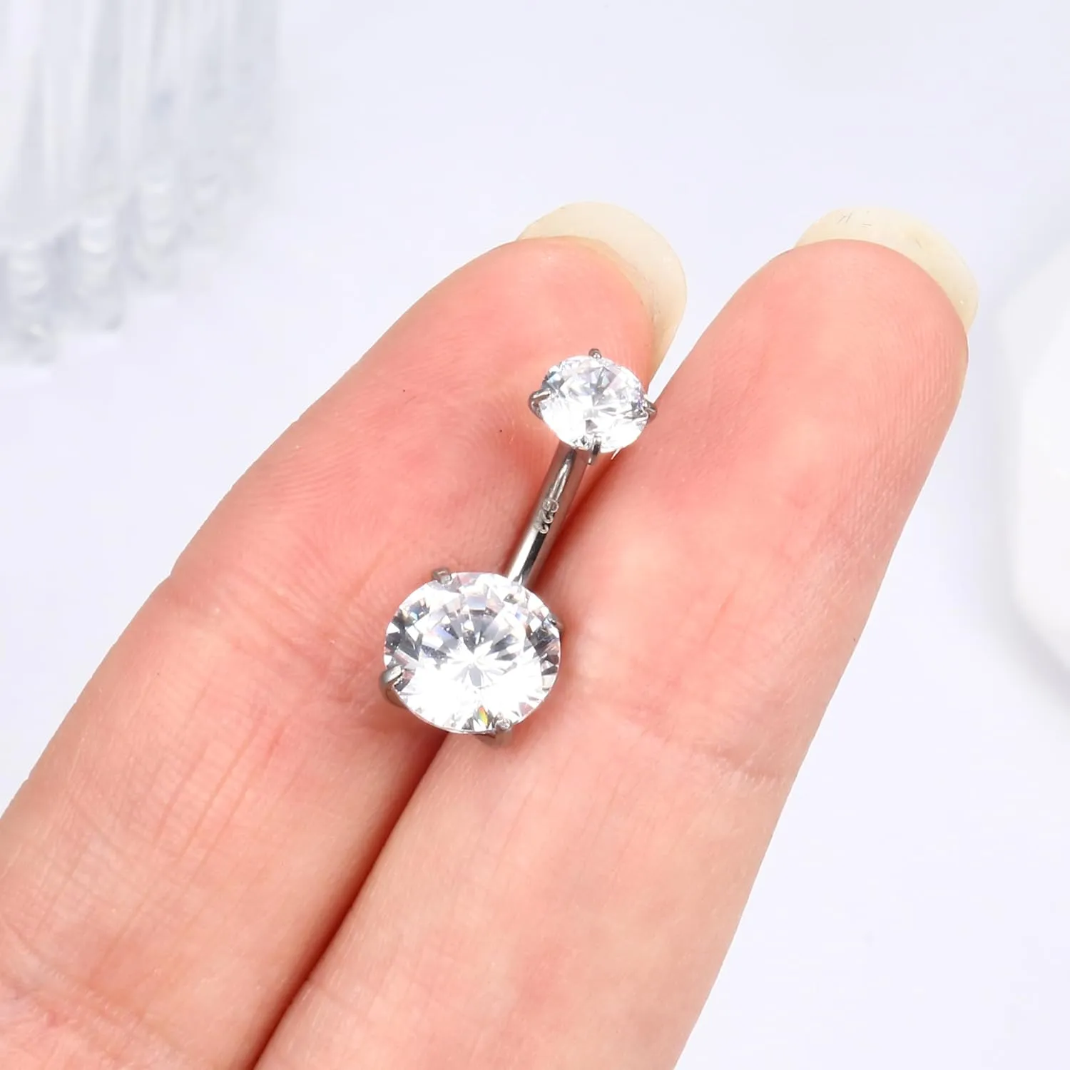 FIASASO 14G Surgical Steel G23 Titanium Sterling Silver 14K Gold Belly Button Rings for Women Round Cubic Zirconia Navel Barbell Stud Hypoallergenic Body Piercing Jewelry