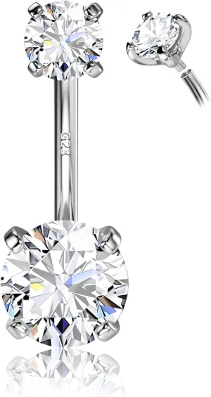 FIASASO 14G Surgical Steel G23 Titanium Sterling Silver 14K Gold Belly Button Rings for Women Round Cubic Zirconia Navel Barbell Stud Hypoallergenic Body Piercing Jewelry