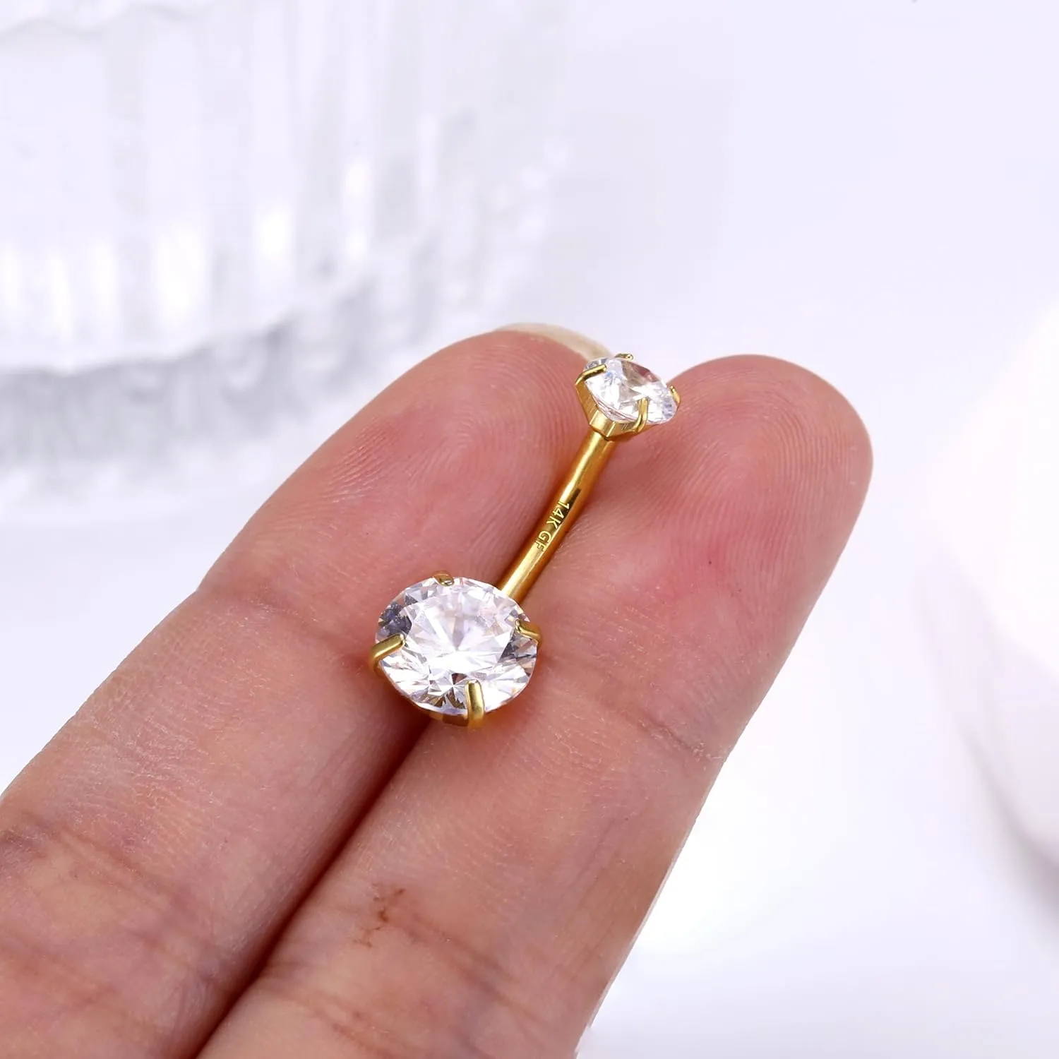 FIASASO 14G Surgical Steel G23 Titanium Sterling Silver 14K Gold Belly Button Rings for Women Round Cubic Zirconia Navel Barbell Stud Hypoallergenic Body Piercing Jewelry