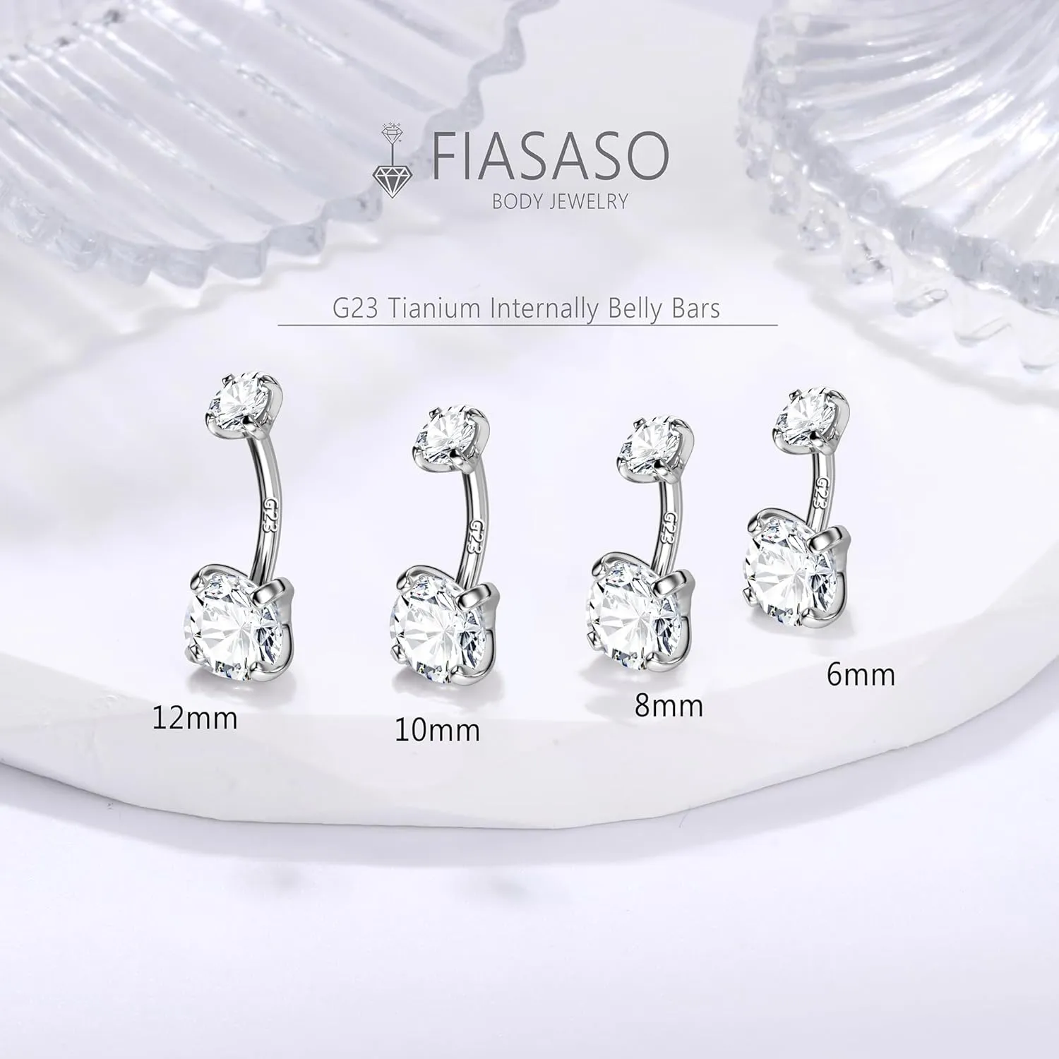 FIASASO 14G Surgical Steel G23 Titanium Sterling Silver 14K Gold Belly Button Rings for Women Round Cubic Zirconia Navel Barbell Stud Hypoallergenic Body Piercing Jewelry