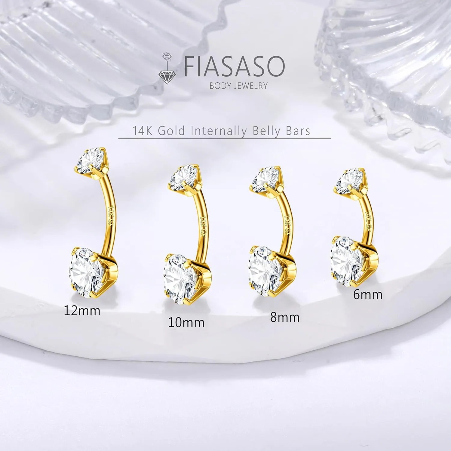 FIASASO 14G Surgical Steel G23 Titanium Sterling Silver 14K Gold Belly Button Rings for Women Round Cubic Zirconia Navel Barbell Stud Hypoallergenic Body Piercing Jewelry