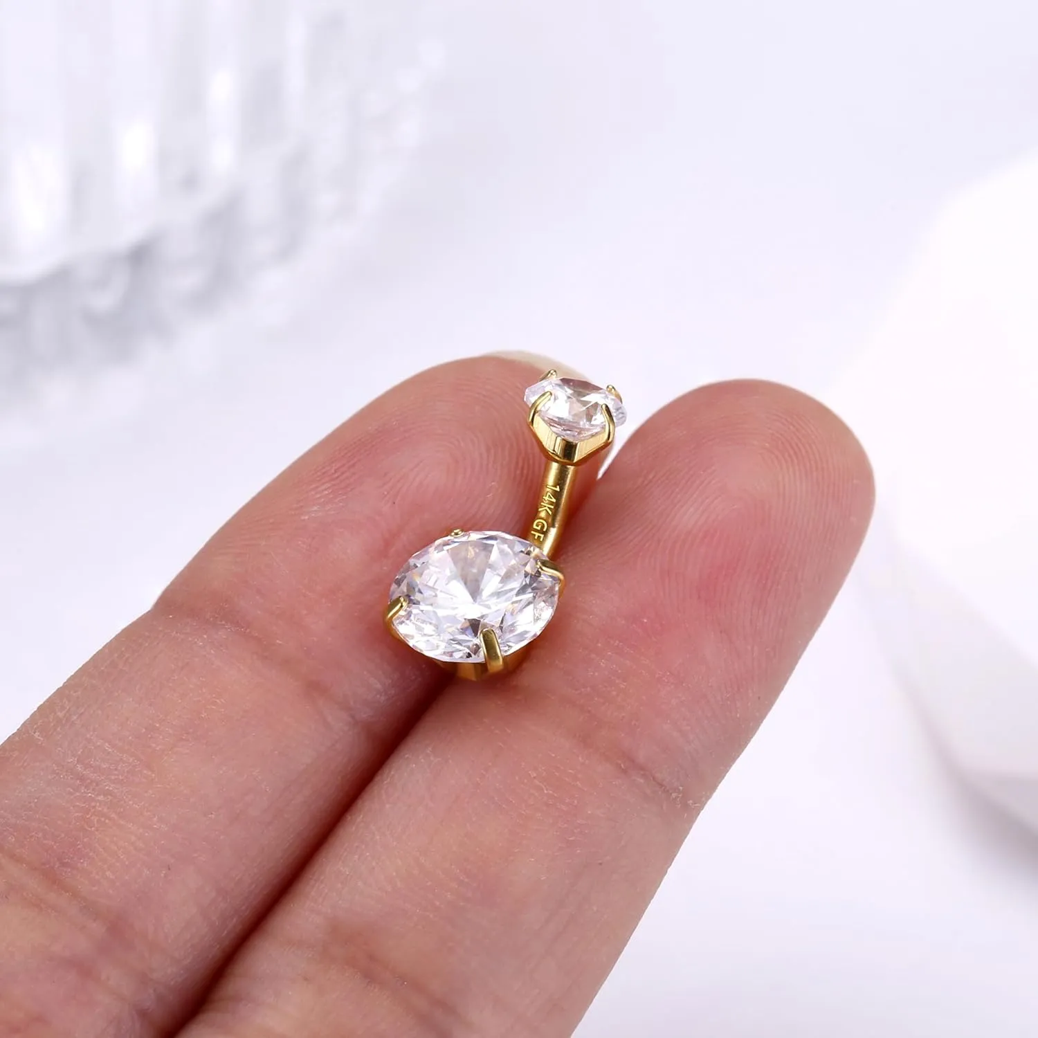 FIASASO 14G Surgical Steel G23 Titanium Sterling Silver 14K Gold Belly Button Rings for Women Round Cubic Zirconia Navel Barbell Stud Hypoallergenic Body Piercing Jewelry