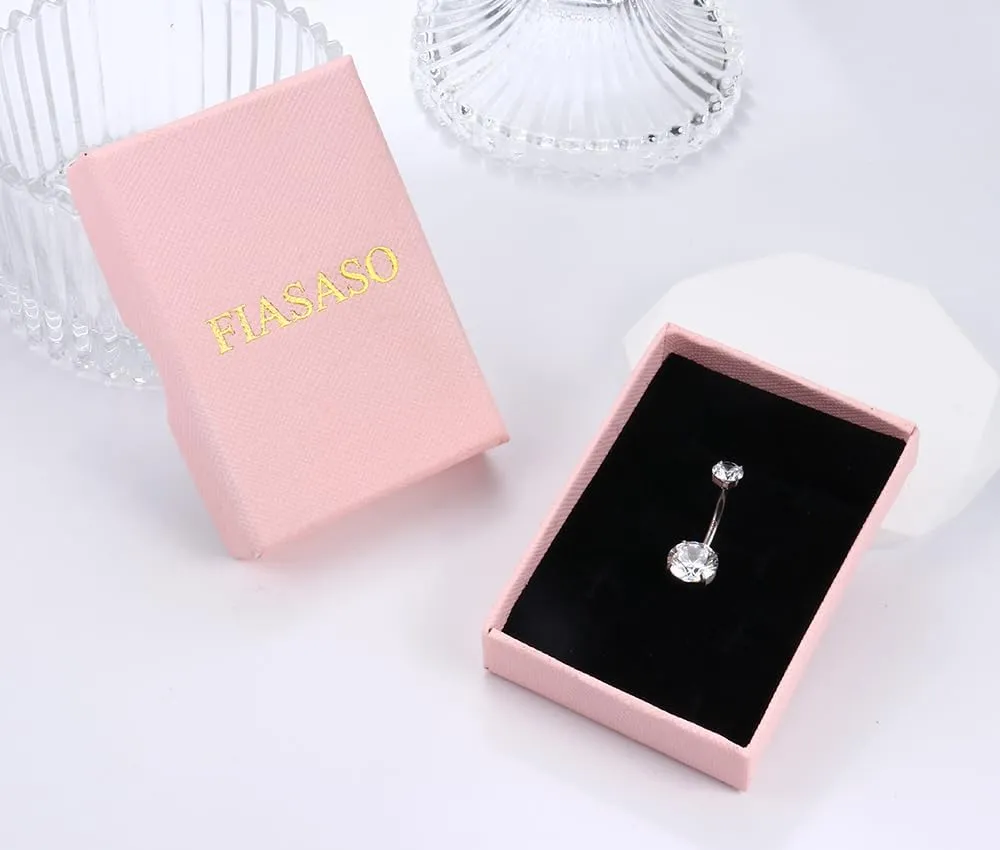 FIASASO 14G Surgical Steel G23 Titanium Sterling Silver 14K Gold Belly Button Rings for Women Round Cubic Zirconia Navel Barbell Stud Hypoallergenic Body Piercing Jewelry