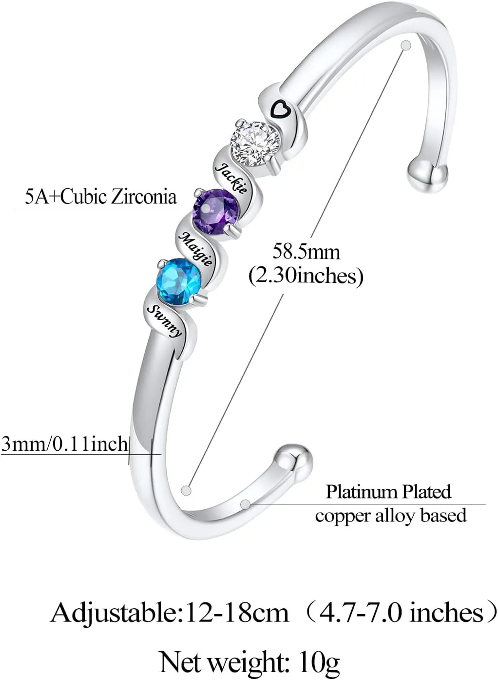 FindChic Customized Birthstone Bracelets for Women Girls Gold/Platinum Plated Cuff Bracelet Infinity Crystal Bracelets Birthday Gift for Mom, with Gift Box
