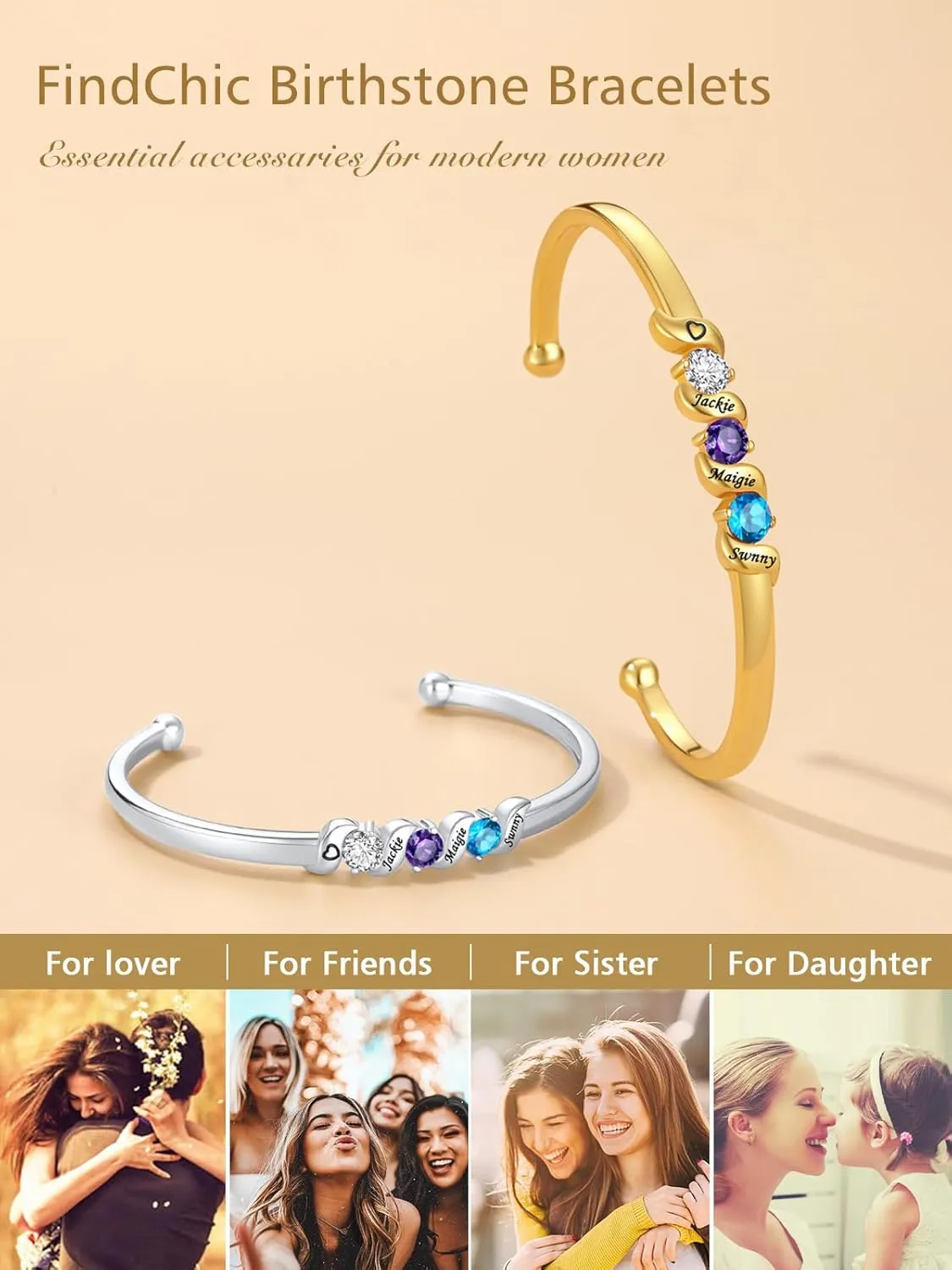 FindChic Customized Birthstone Bracelets for Women Girls Gold/Platinum Plated Cuff Bracelet Infinity Crystal Bracelets Birthday Gift for Mom, with Gift Box