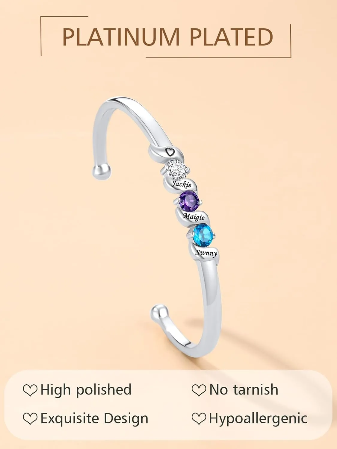 FindChic Customized Birthstone Bracelets for Women Girls Gold/Platinum Plated Cuff Bracelet Infinity Crystal Bracelets Birthday Gift for Mom, with Gift Box