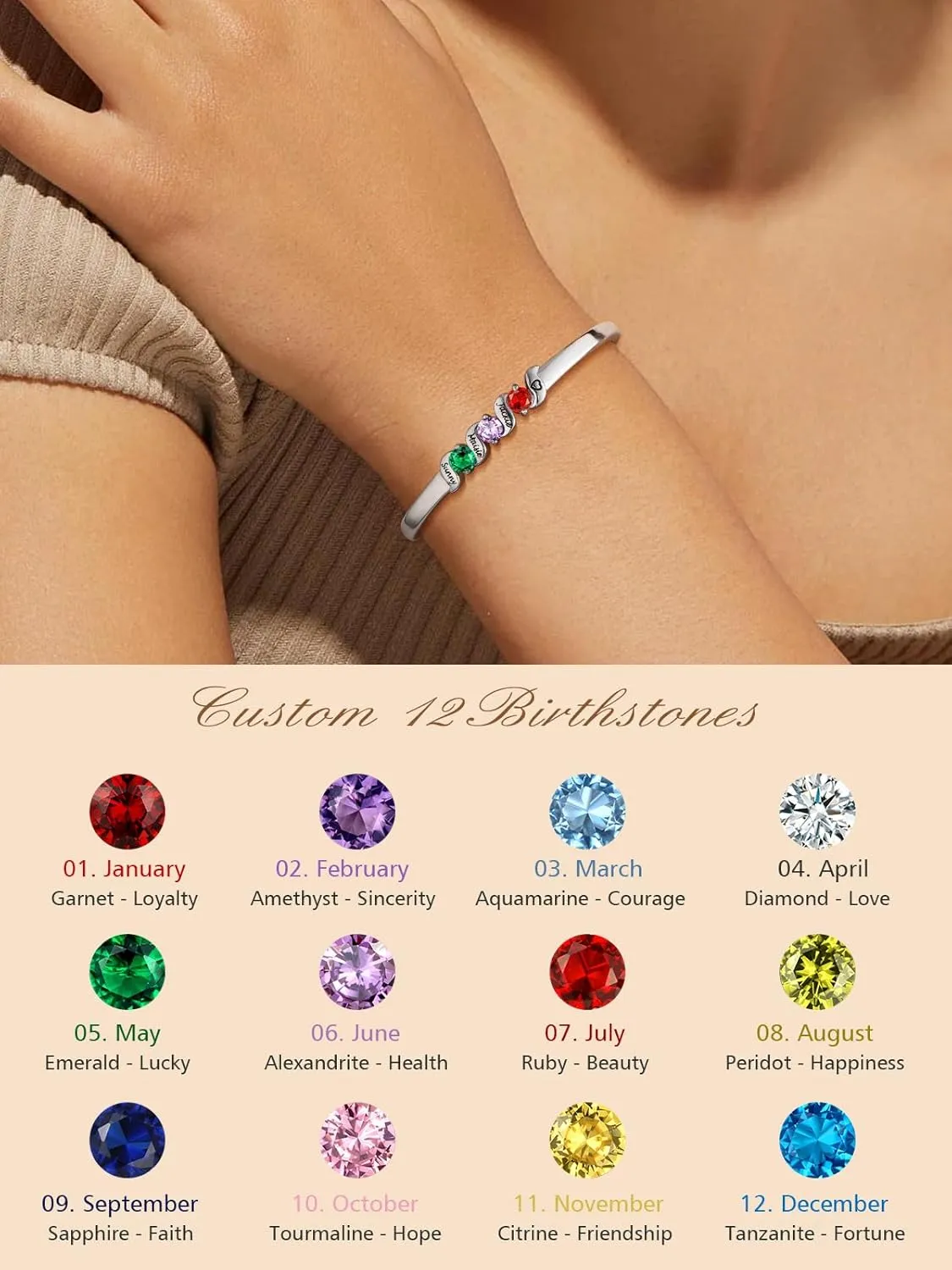 FindChic Customized Birthstone Bracelets for Women Girls Gold/Platinum Plated Cuff Bracelet Infinity Crystal Bracelets Birthday Gift for Mom, with Gift Box