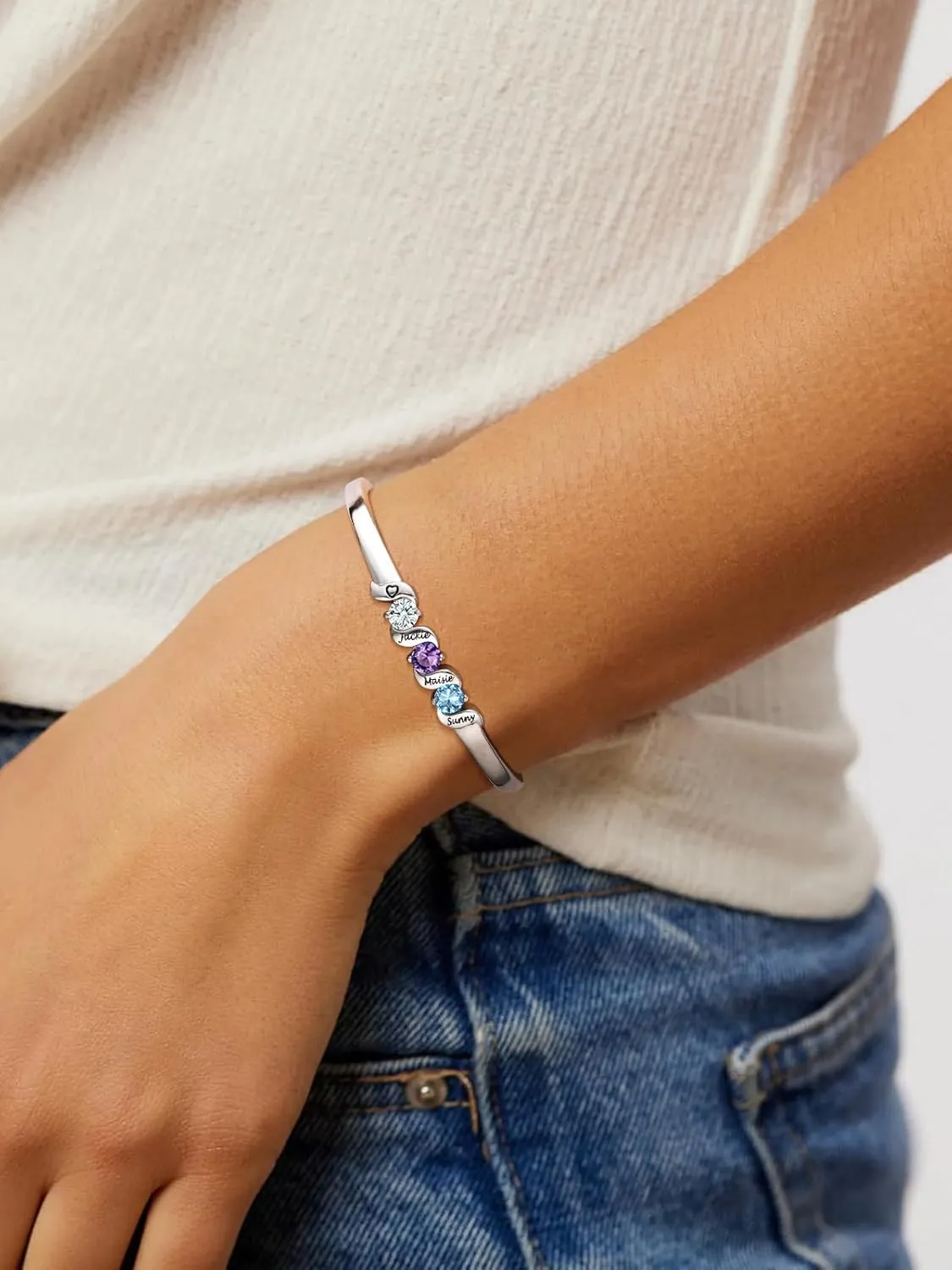 FindChic Customized Birthstone Bracelets for Women Girls Gold/Platinum Plated Cuff Bracelet Infinity Crystal Bracelets Birthday Gift for Mom, with Gift Box