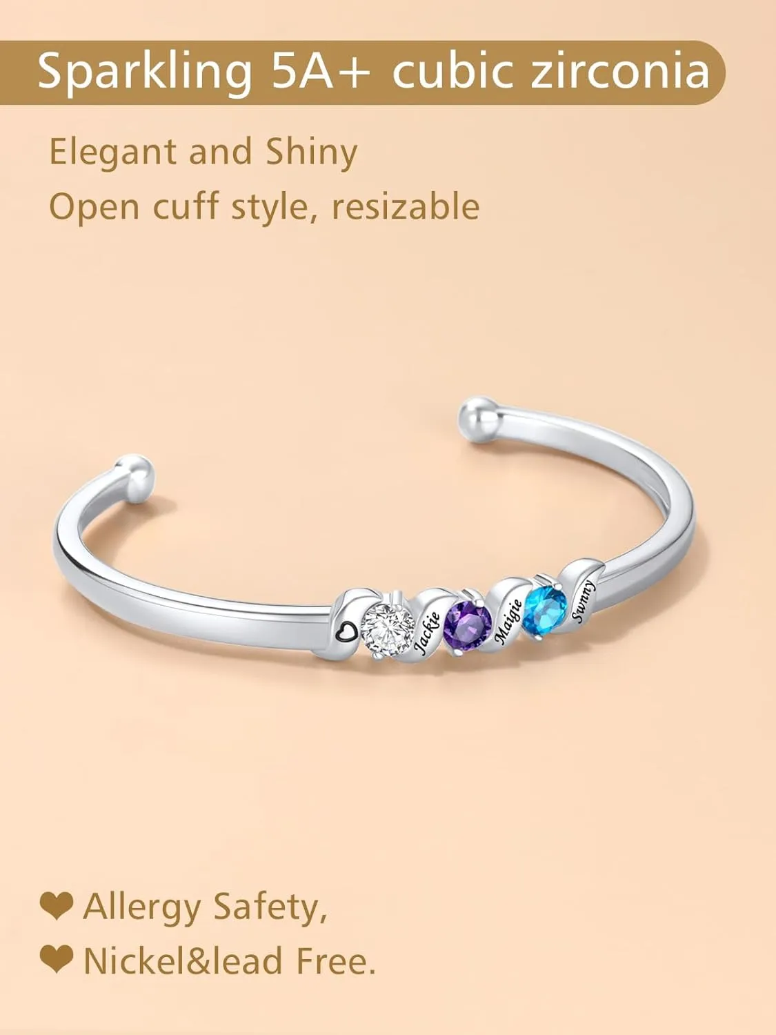 FindChic Customized Birthstone Bracelets for Women Girls Gold/Platinum Plated Cuff Bracelet Infinity Crystal Bracelets Birthday Gift for Mom, with Gift Box