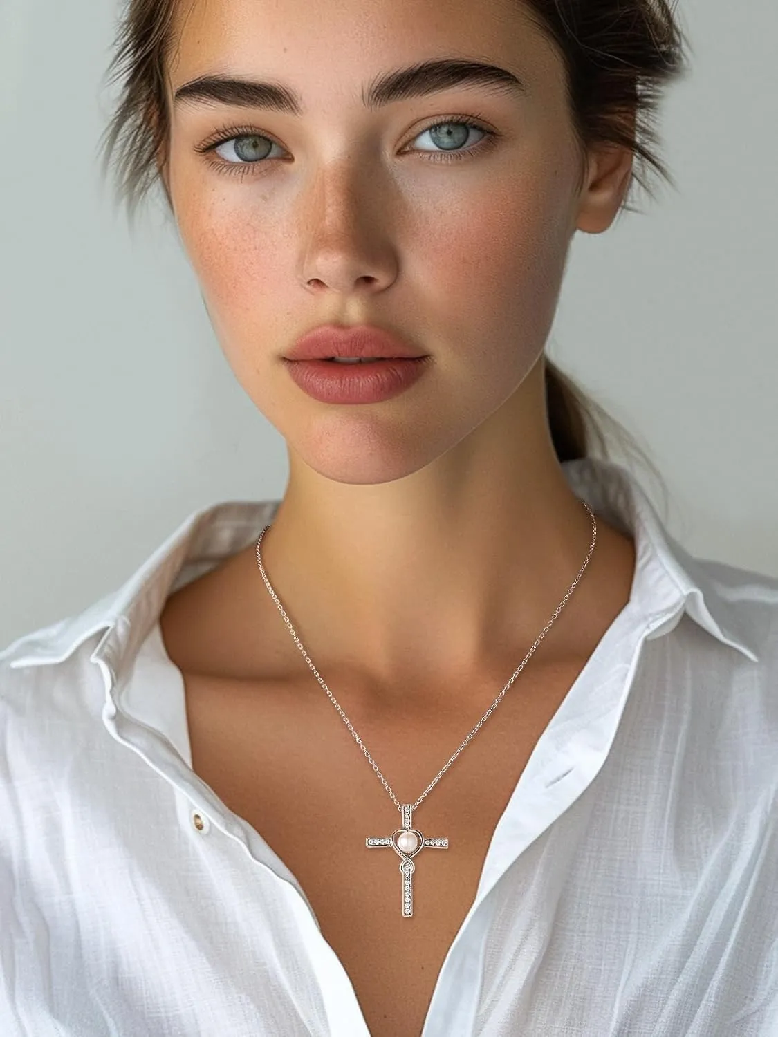 FindChic Sterling Silver Freshwater Pearl Necklaces for Women with 12 Birthstone/Heart/Infinity/Cross Pendant Fine Jewelry Valentine's Day Gift for Mom Daughter Gf, with Gift Box