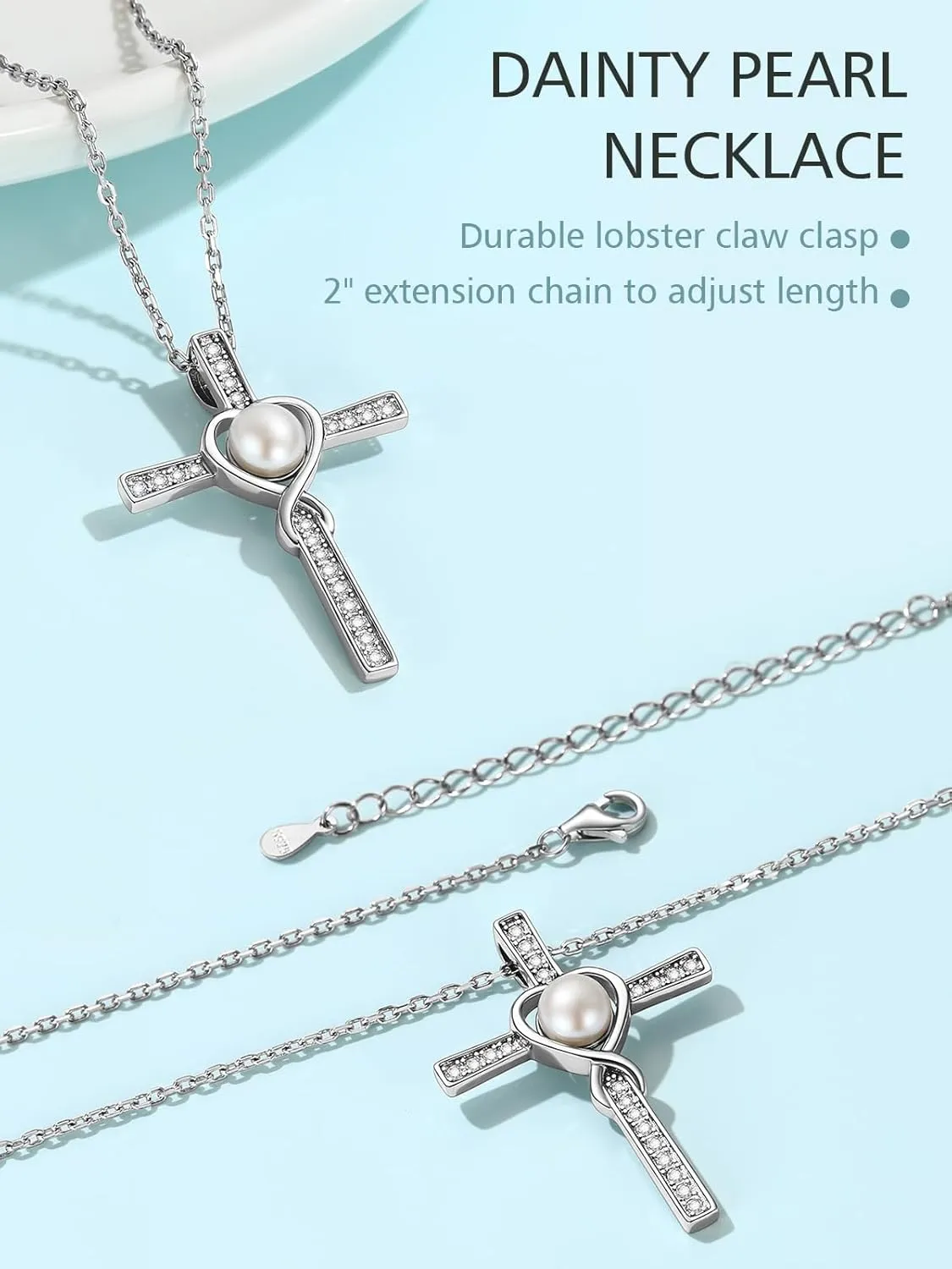 FindChic Sterling Silver Freshwater Pearl Necklaces for Women with 12 Birthstone/Heart/Infinity/Cross Pendant Fine Jewelry Valentine's Day Gift for Mom Daughter Gf, with Gift Box
