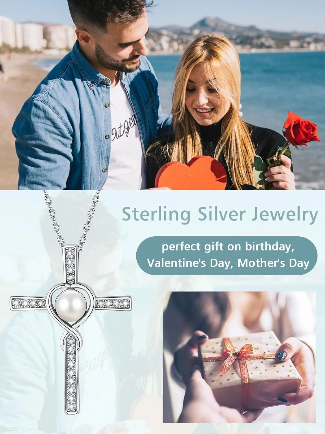 FindChic Sterling Silver Freshwater Pearl Necklaces for Women with 12 Birthstone/Heart/Infinity/Cross Pendant Fine Jewelry Valentine's Day Gift for Mom Daughter Gf, with Gift Box