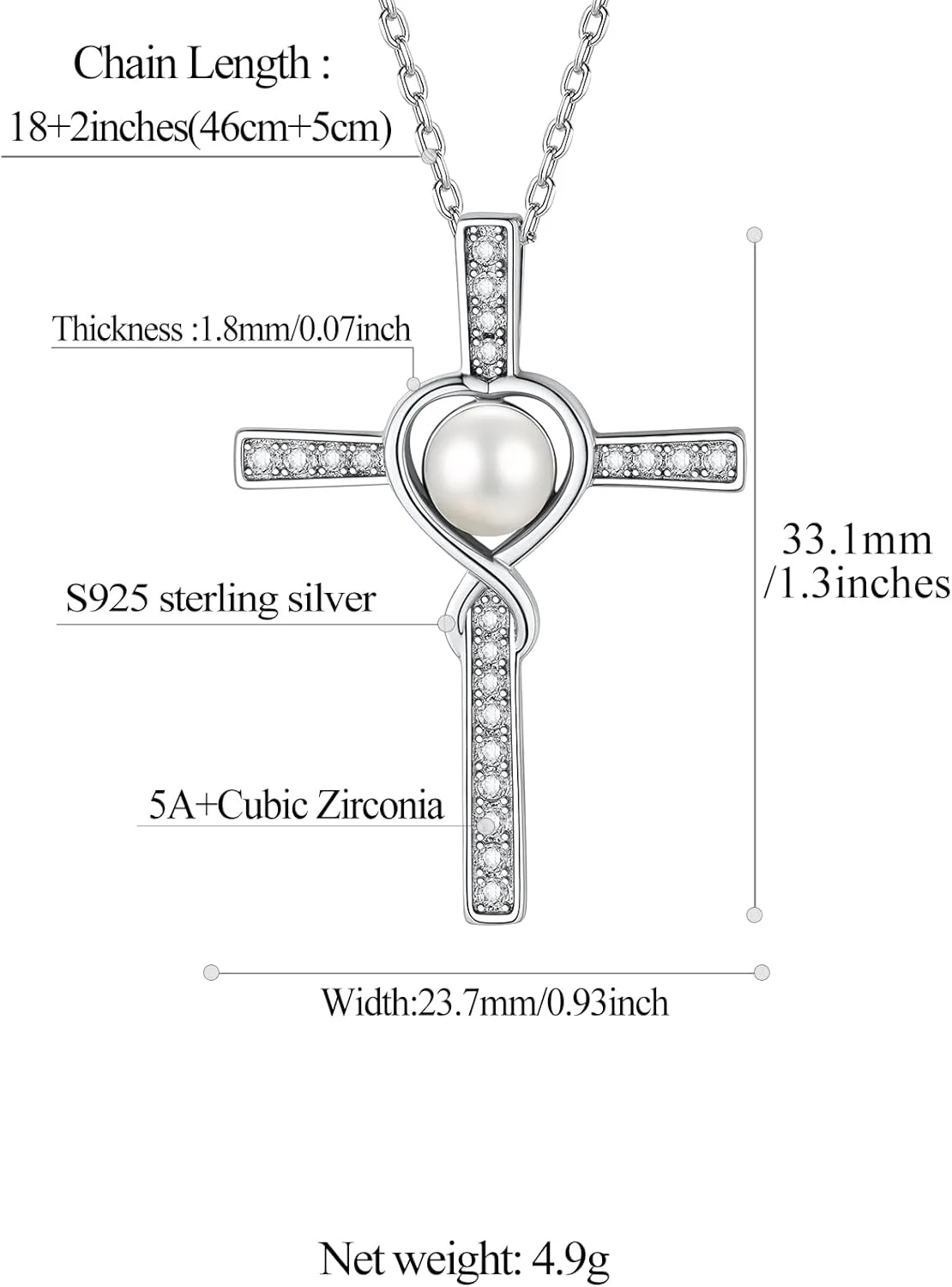 FindChic Sterling Silver Freshwater Pearl Necklaces for Women with 12 Birthstone/Heart/Infinity/Cross Pendant Fine Jewelry Valentine's Day Gift for Mom Daughter Gf, with Gift Box