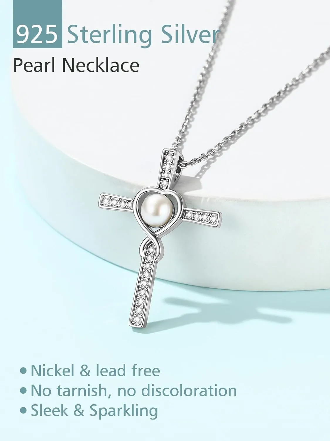 FindChic Sterling Silver Freshwater Pearl Necklaces for Women with 12 Birthstone/Heart/Infinity/Cross Pendant Fine Jewelry Valentine's Day Gift for Mom Daughter Gf, with Gift Box