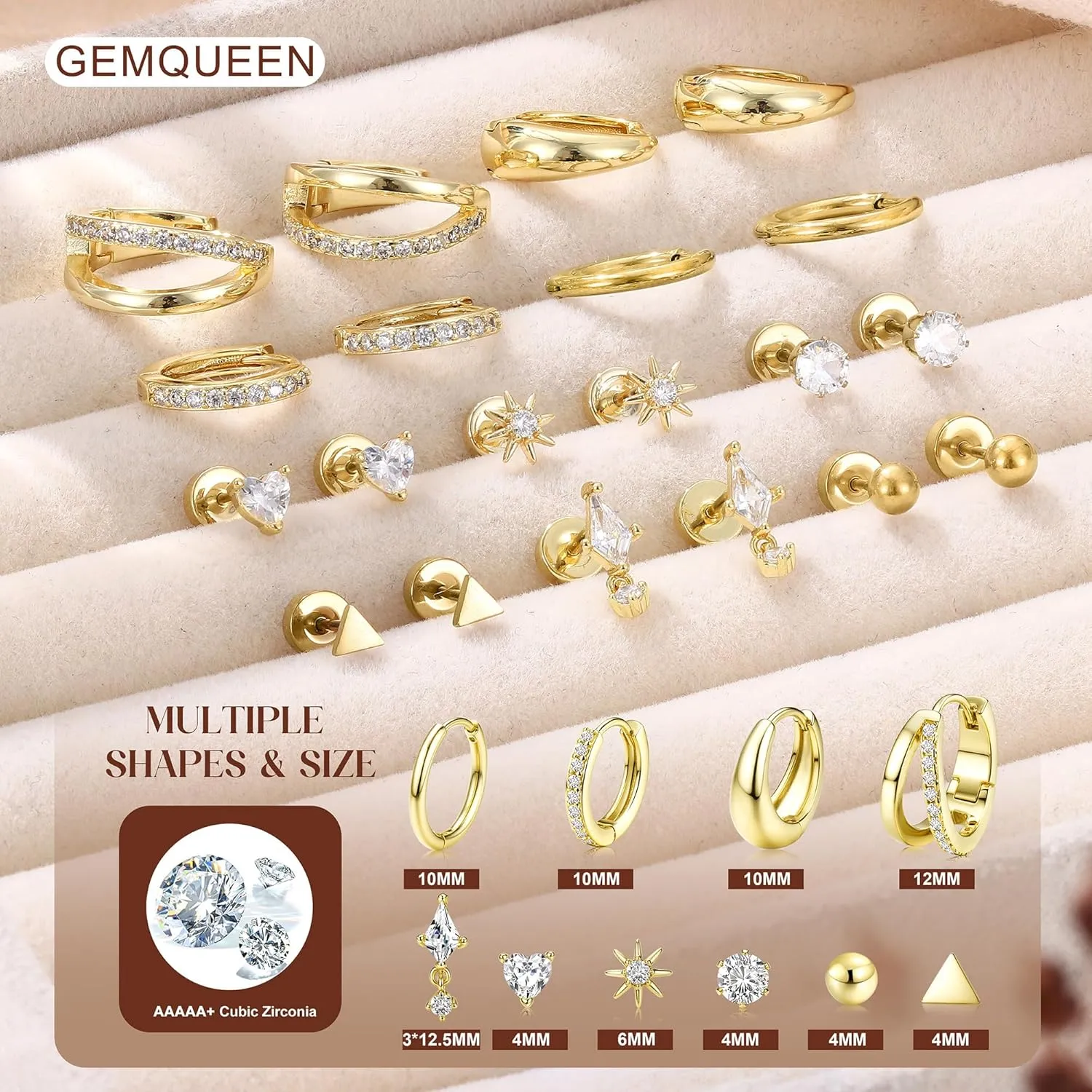 Flat Back Earrings : Hypoallergenic 14K Gold Plated Surgical Steel Earrings for Sensitive Ears - Chunky Hoop Huggies Earring Dainty Cartilage Helix Muliple Piercing Jewelry for Women Men