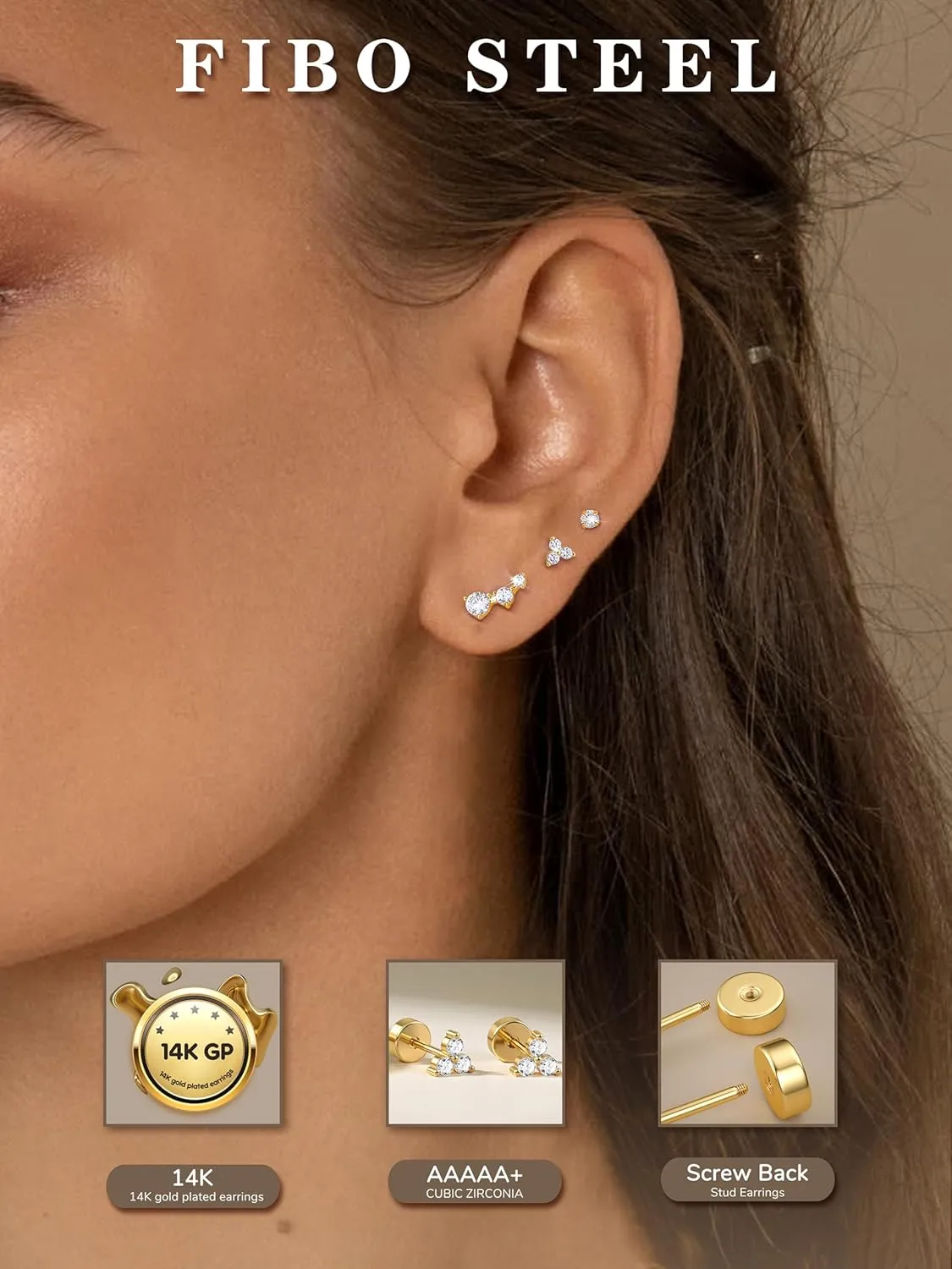 Flat Back Sterling Silver Gold Stud Earrings for Women Hypoallergenic 14K Gold Plated Earrings for Sensitive Ears Women 2025 Butterfly Flower CZ Cartilage Earring Stacks Helix Tragus Piercing Jewelry