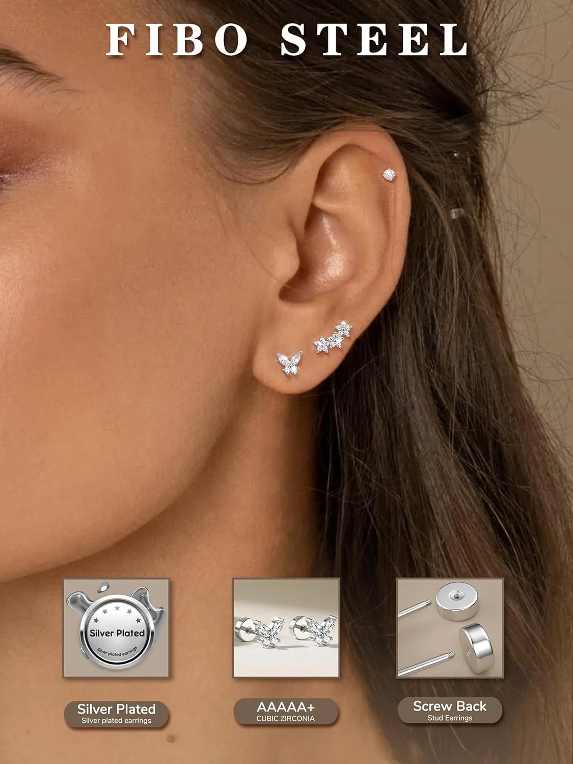 Flat Back Sterling Silver Gold Stud Earrings for Women Hypoallergenic 14K Gold Plated Earrings for Sensitive Ears Women 2025 Butterfly Flower CZ Cartilage Earring Stacks Helix Tragus Piercing Jewelry