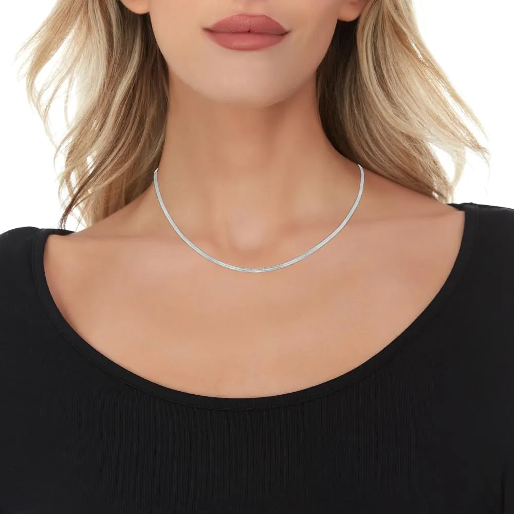 Floreo 14k White Gold 3mm Solid Herringbone Chain Necklace