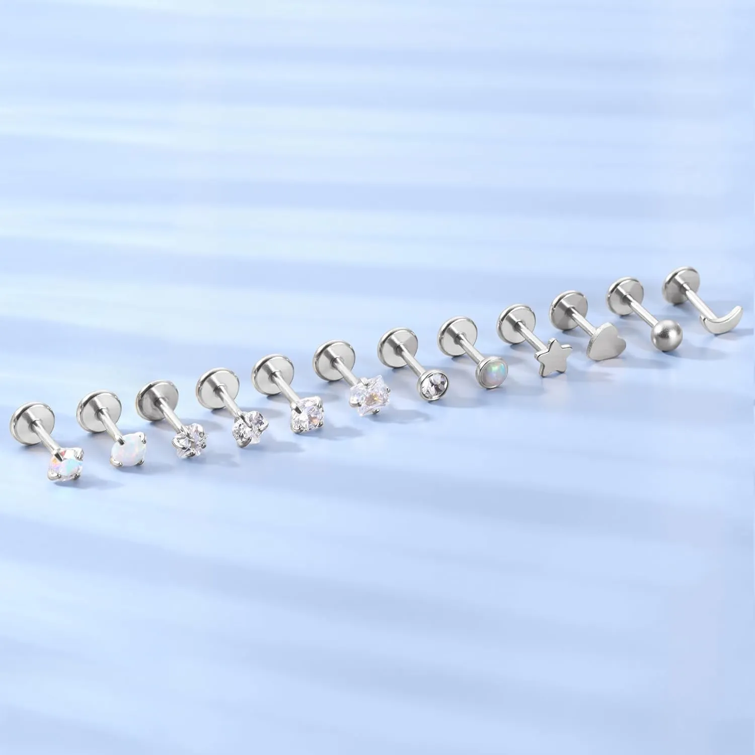 Florideco 14K Gold Filled Threadless Nose Studs for Women Hypoallergenic Surgical Steel Nose Rings Push In Flat back Nose Stud Labret Studs CZ Tragus Helix Piercing Jewelry 16G 18G 20G