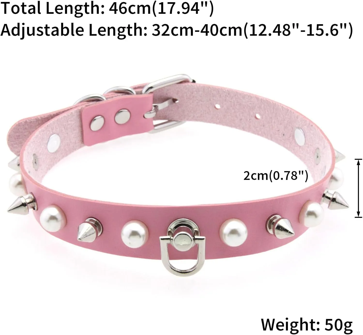 FM FM42 Multicolor PU Leather Simulated Pearls Spikes Rivets Collar Choker Necklace with Detachable Chain Leash