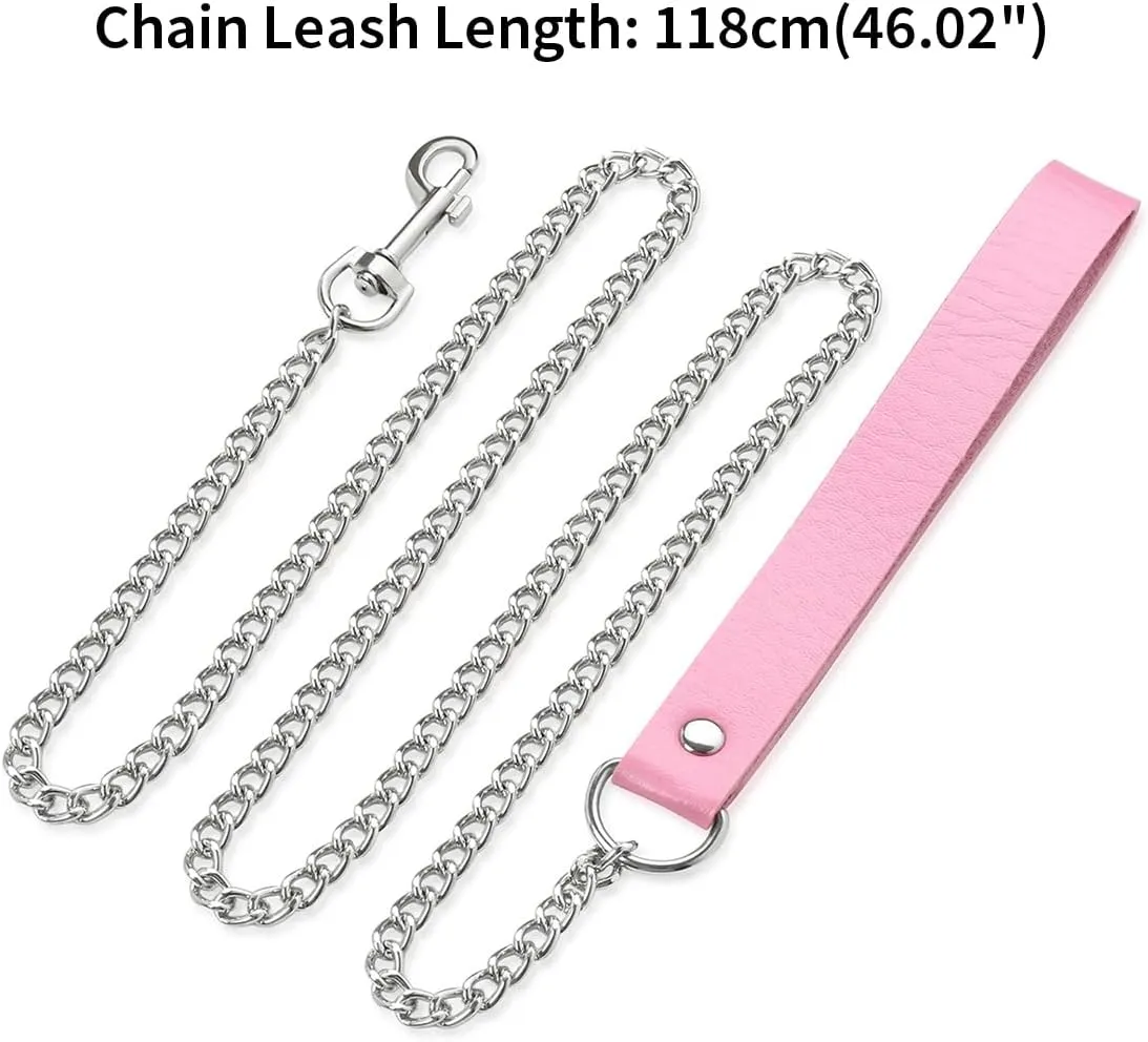 FM FM42 Multicolor PU Leather Simulated Pearls Spikes Rivets Collar Choker Necklace with Detachable Chain Leash