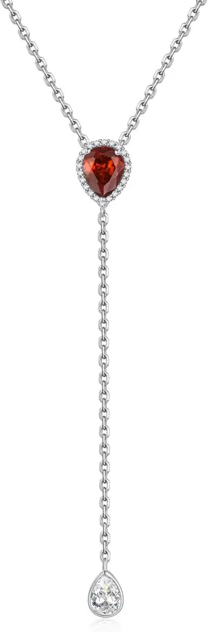 FOCALOOK 925 Sterling Silver Birthstone Long Pendant Necklace 16"-18" Y Drop Adjustable CZ Teardrop Lariat Necklaces for Women Mom Birthday Jewelry