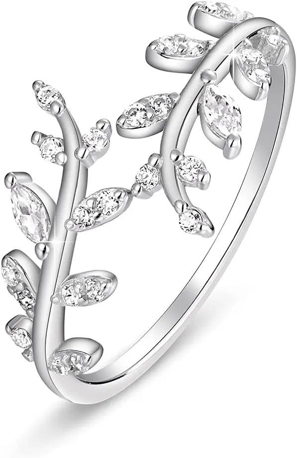 FOREVER QUEEN Women Olive Leaf Ring Sterling Silver 18K Gold plated Adjustable Infinity Leaf Branch Ring Stackbale Band Mother Wife Valentine Mother Day Gift