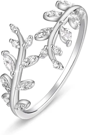 FOREVER QUEEN Women Olive Leaf Ring Sterling Silver 18K Gold plated Adjustable Infinity Leaf Branch Ring Stackbale Band Mother Wife Valentine Mother Day Gift