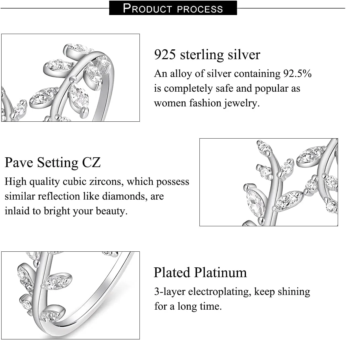 FOREVER QUEEN Women Olive Leaf Ring Sterling Silver 18K Gold plated Adjustable Infinity Leaf Branch Ring Stackbale Band Mother Wife Valentine Mother Day Gift