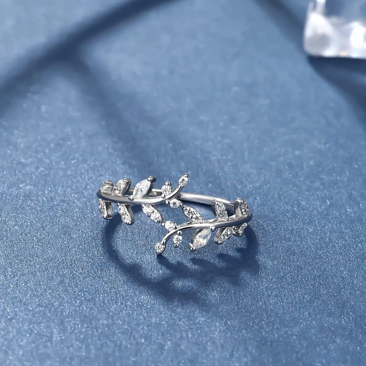 FOREVER QUEEN Women Olive Leaf Ring Sterling Silver 18K Gold plated Adjustable Infinity Leaf Branch Ring Stackbale Band Mother Wife Valentine Mother Day Gift