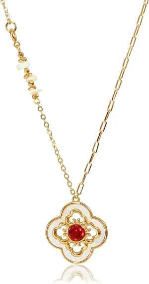 Four Leaf Clover Necklace for Women 18K Gold Plated Dainty Chain Necklace with Mother of Pearl Clover Charm, Lucky Pendant Necklaces Gift, Trendy Gold Layered Jewelry