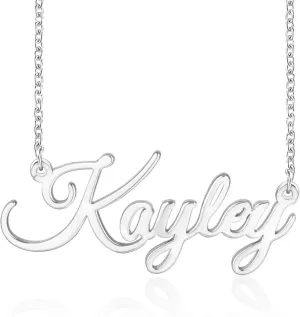 FUJIN Personalized Custom Necklace Name Nameplated Sterling Silver Gold Rose Gold Chain Necklaces With Names Customized(Silver-Kayley)