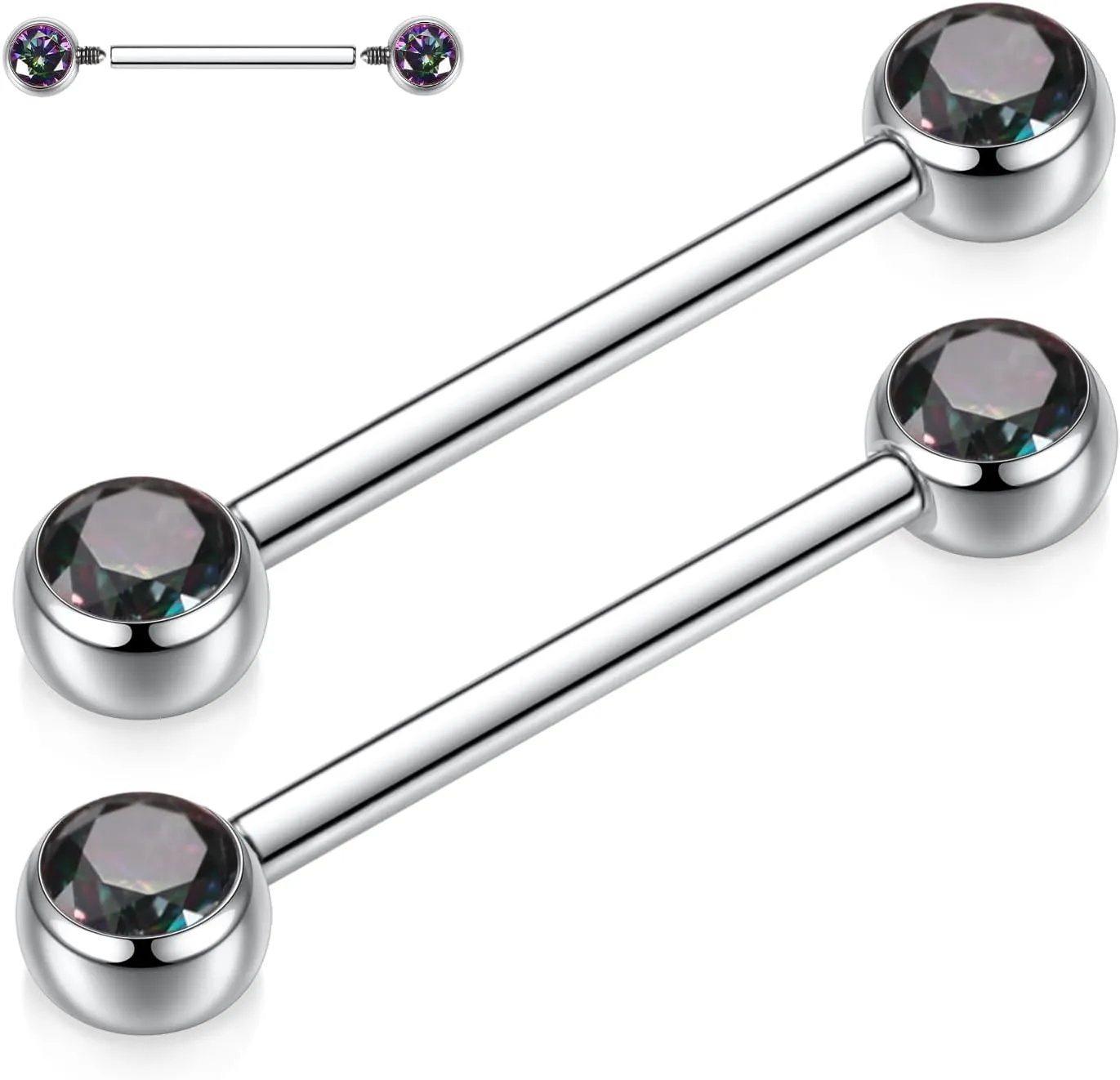 FUNLMO 1 Pair 14G Nipple Rings Flat Back Nipple Piercing Jewelry G23 Titanium Nipple Jewelry Internally Threaded Nipple Barbell Tongue Bridge Piercing Jewelry for Women