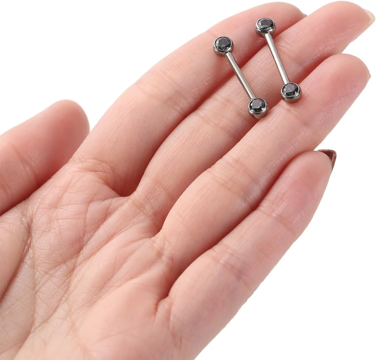 FUNLMO 1 Pair 14G Nipple Rings Flat Back Nipple Piercing Jewelry G23 Titanium Nipple Jewelry Internally Threaded Nipple Barbell Tongue Bridge Piercing Jewelry for Women
