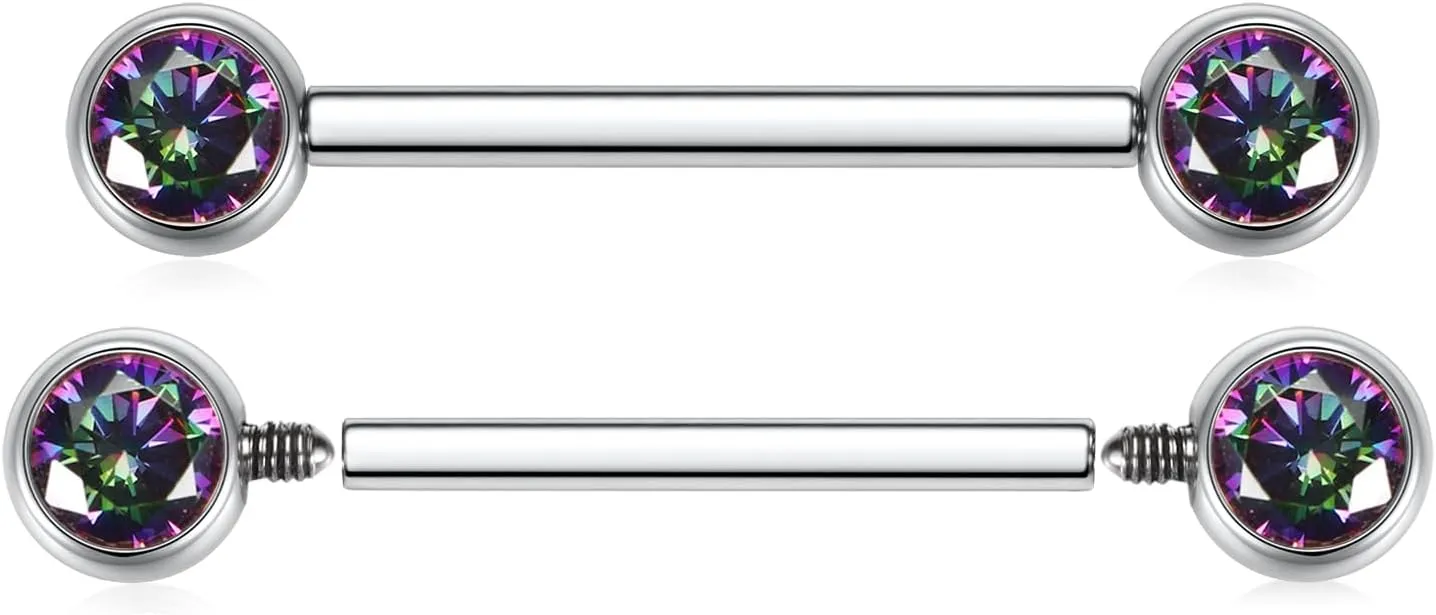 FUNLMO 1 Pair 14G Nipple Rings Flat Back Nipple Piercing Jewelry G23 Titanium Nipple Jewelry Internally Threaded Nipple Barbell Tongue Bridge Piercing Jewelry for Women
