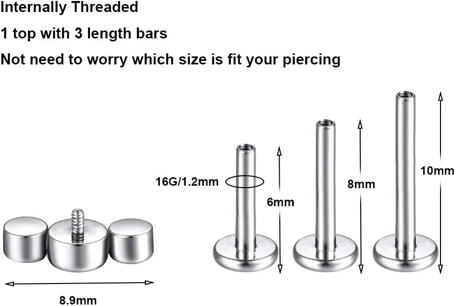 G23 Titanium Labret Studs 16G Lip Studs Cluster Earrings Piercing Internally Threaded Medusa Ring Cartilage Monroe Piercing Jewelry