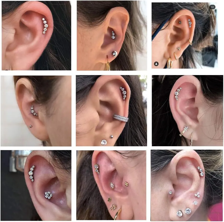 G23 Titanium Labret Studs 16G Lip Studs Cluster Earrings Piercing Internally Threaded Medusa Ring Cartilage Monroe Piercing Jewelry