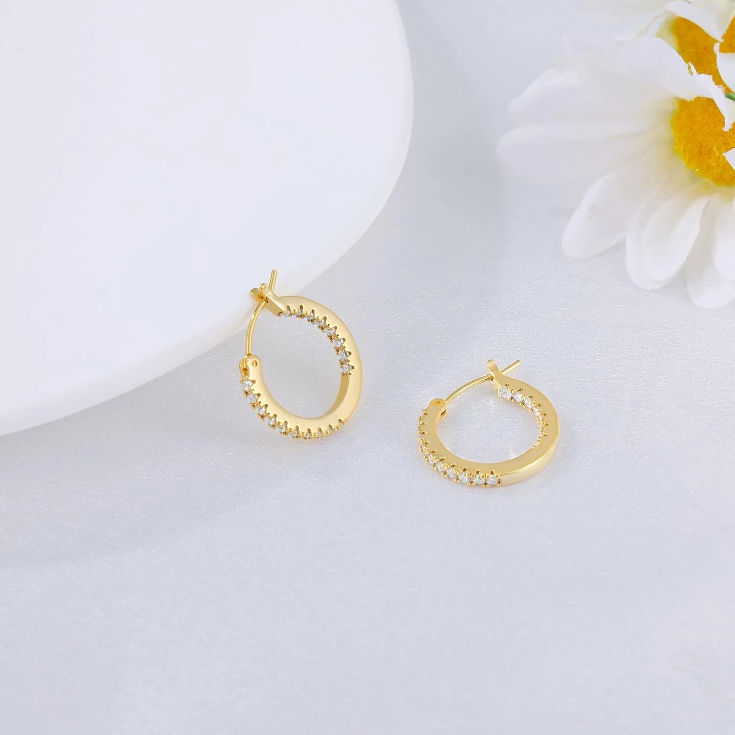 Gacimy Gold Hoop Earrings for Women, 15-30mm Cubic Zirconia, 14k Gold Plated with Sterling Silver Post