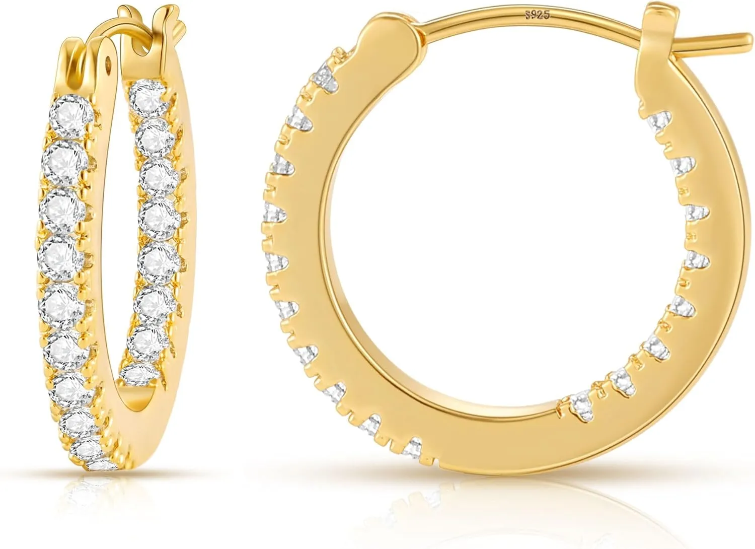 Gacimy Gold Hoop Earrings for Women, 15-30mm Cubic Zirconia, 14k Gold Plated with Sterling Silver Post