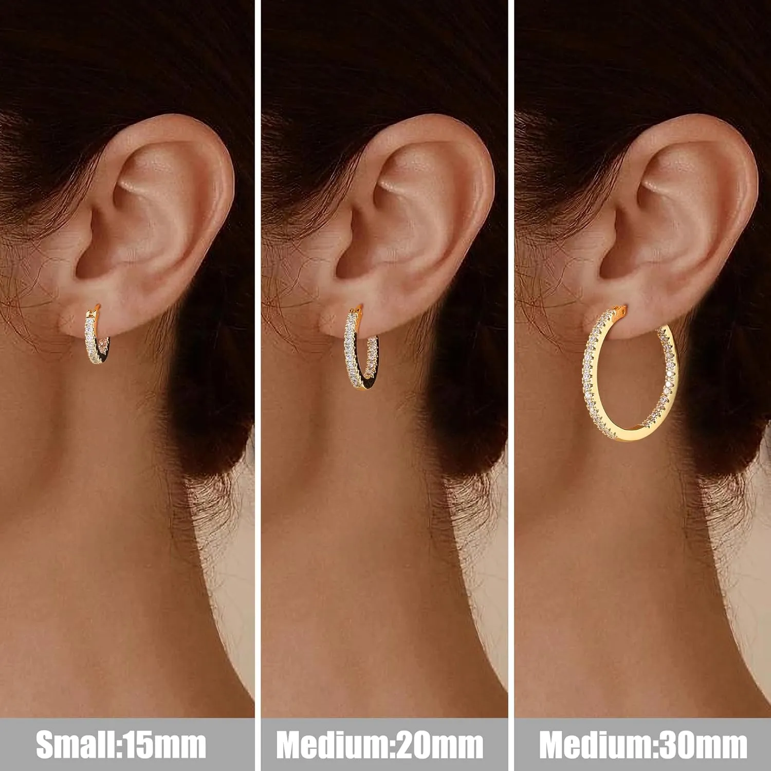 Gacimy Gold Hoop Earrings for Women, 15-30mm Cubic Zirconia, 14k Gold Plated with Sterling Silver Post