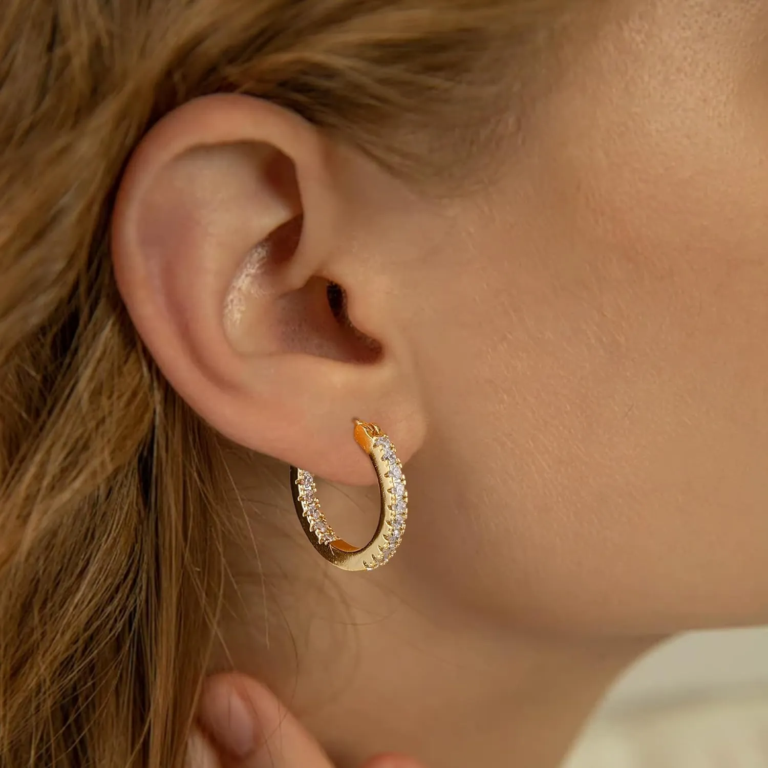 Gacimy Gold Hoop Earrings for Women, 15-30mm Cubic Zirconia, 14k Gold Plated with Sterling Silver Post