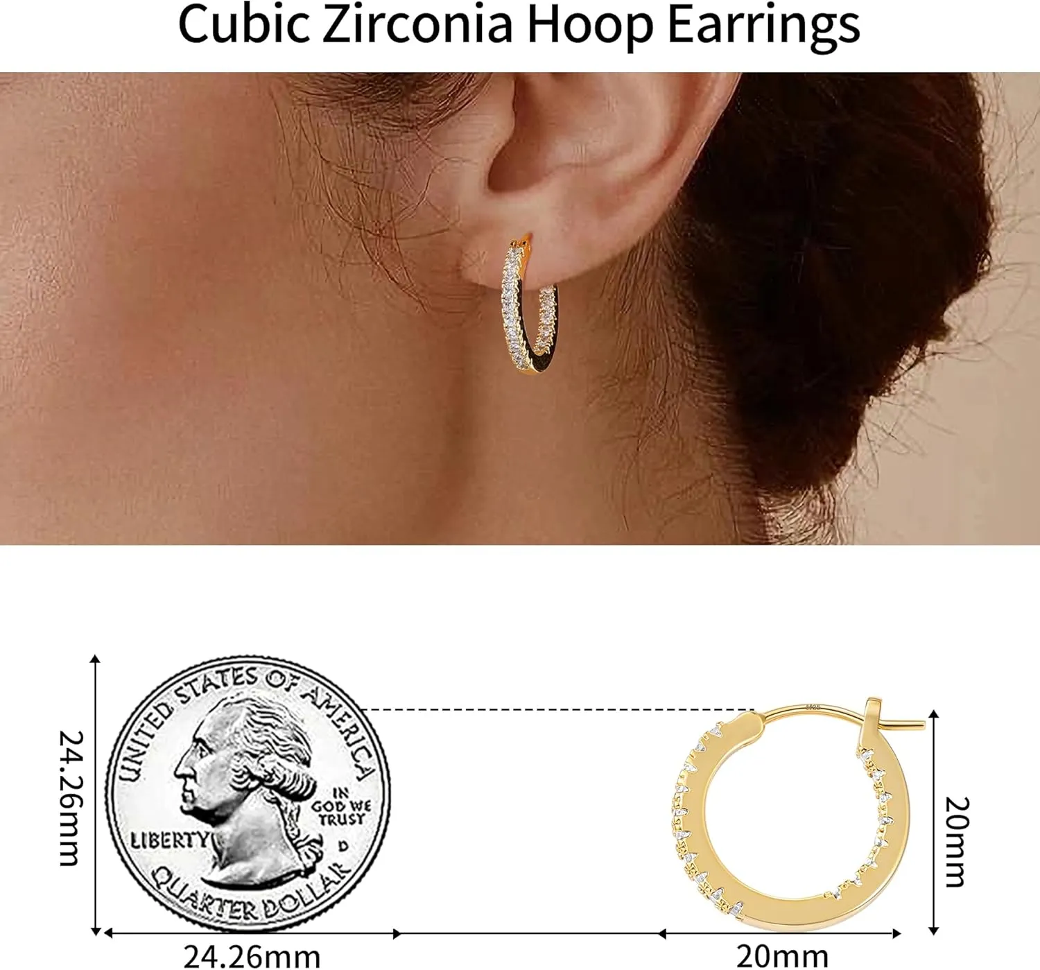 Gacimy Gold Hoop Earrings for Women, 15-30mm Cubic Zirconia, 14k Gold Plated with Sterling Silver Post