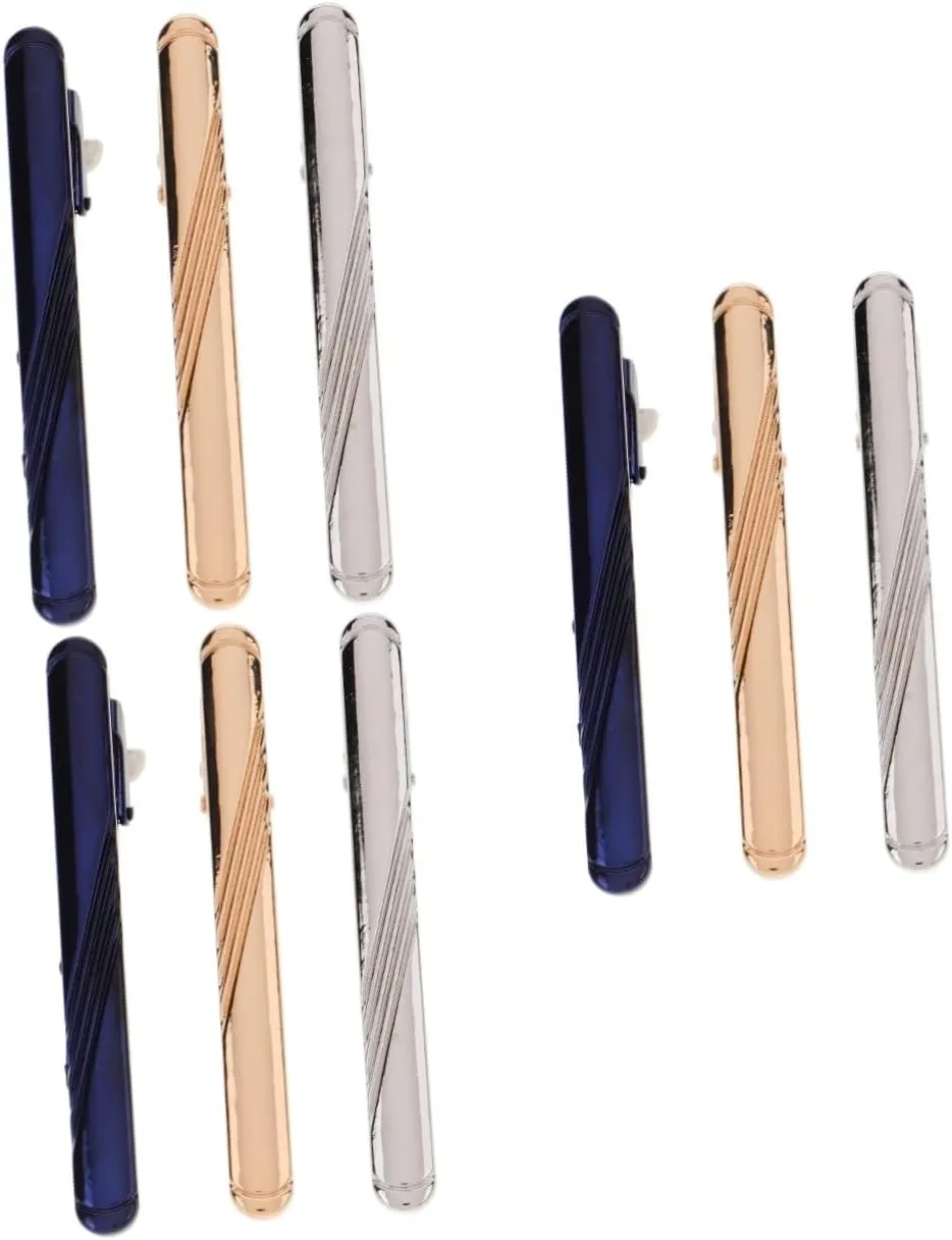 GALPADA Blue Striped Collar Clip Tie Pinch Clips Wedding Ties Clip Business Ties Clip Neck Tie Pin Clips Tie