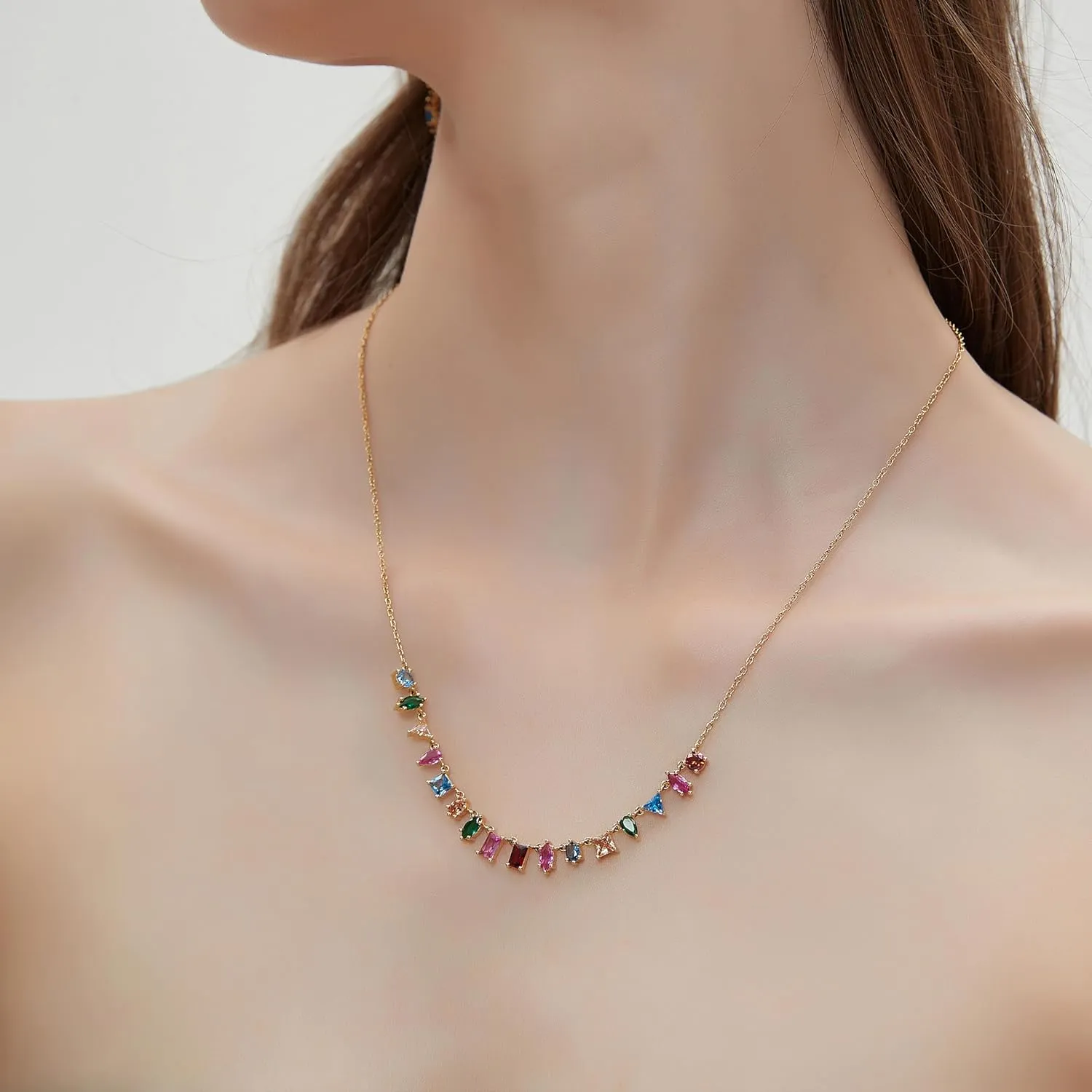 G&GEMSJEW Sparkling 14K Gold Plated Cubic Zirconia Necklace for Women | Elegant Everyday Jewelry Gifts for Wife, Girlfriend | Birthday, Anniversary, Bridesmaid Party Accessories