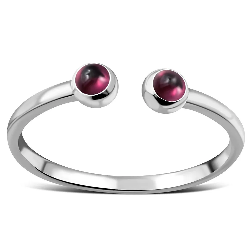 Garnet Stone Sterling Silver Open Ring