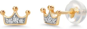 Gem Stone King 10K Yellow Gold White Lab Grown Diamond Royal Crown Stud Earrings For Women